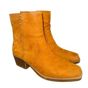 SO Camel Faux Suede Fringe Ankle Western Boots Wedge Heel 8.5 Boho Cowgirl